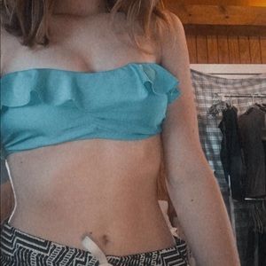 Blue strapless bikini top